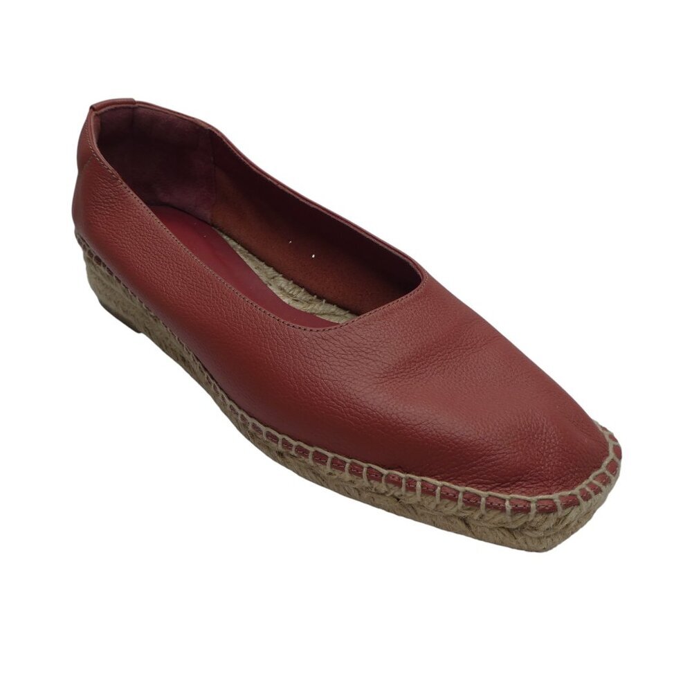 Everlane‎ The Espadrille Burnt Sienna Leather Square Toe Wedge Loafers Womens 9